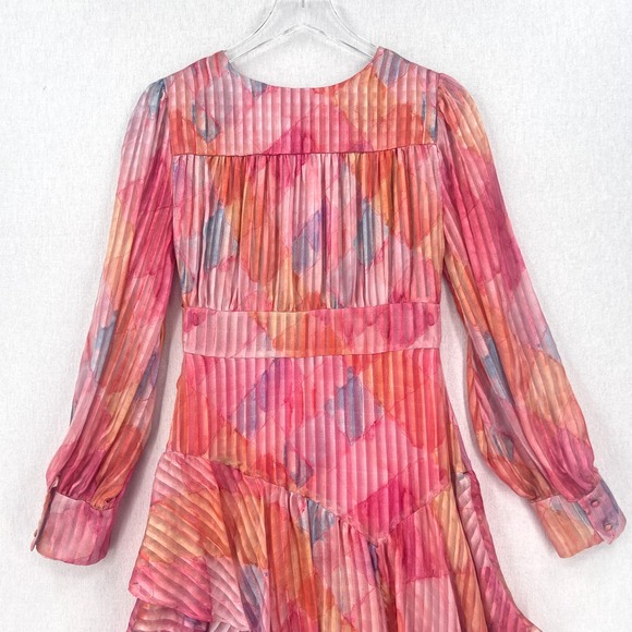 LOVESHACKFANCY Meridian Dress Womens 4 Pink Watercolor Print Long Sleeve NWT - Picture 5 of 16